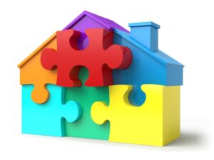 multi-colored puzzle piece home